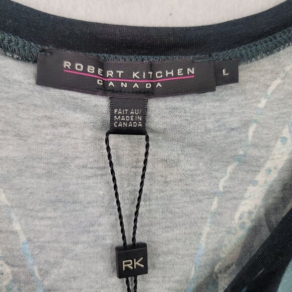 Robert Kitchen Canada Womens Long Sleeve Peacock Print Asymmetrical Top L New - Picture 4 of 12